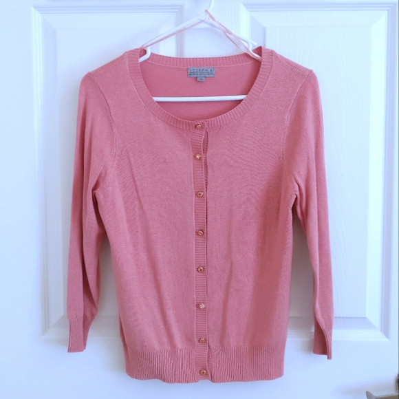Dusky Rose Pink U-Neck Button Up Cardigan, Small - Picture 1 of 8